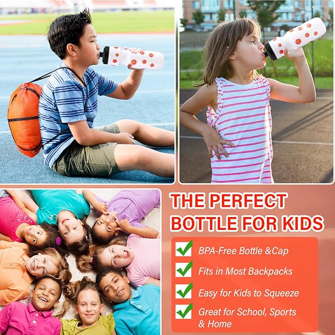 2 Pcs Basketball Sports Party Favors Sports Drawstring Bags Goodie Treat Bags 24 oz Squeeze Water Bottles