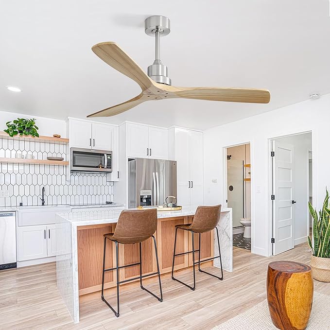 NicBex Ceiling Fan 52 Inch Ceiling Fans Without Light Ceiling Fan with 3 Blades and Remote Control Reversible DC Motor Ceiling Fan for Bedroom, Living Room, Light Natural