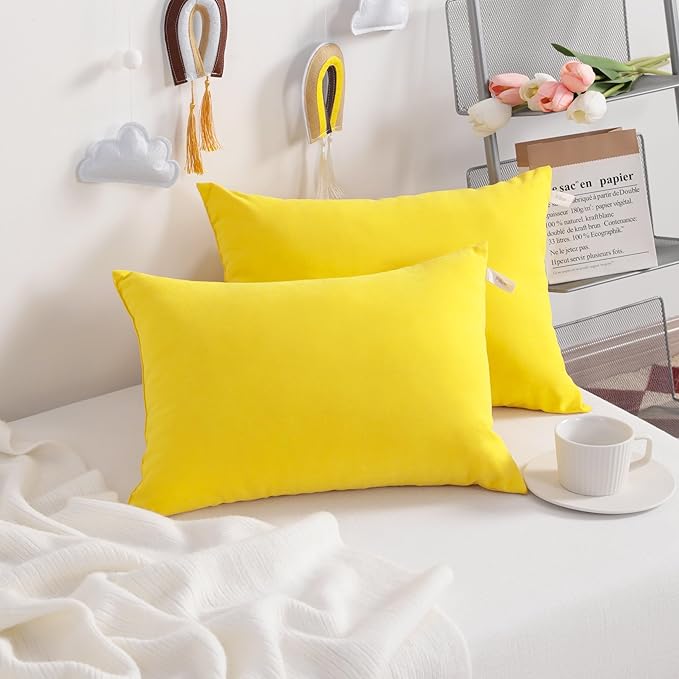 NTBAY Toddler Pillows, Down Alternative 13"x18" Pillows, Machine Washable - Soft and Breathable Travel Small Pillows for Sleeping, Ideal for Daycare, Crib, Cot, Yellow