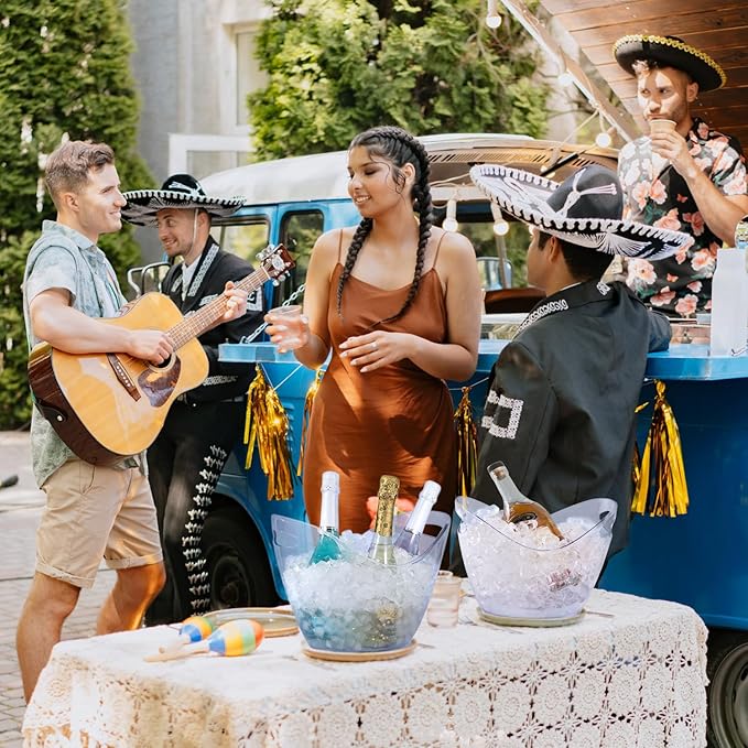 3-Pcs Ice Bucket - 4-Liter Food-Grade Clear Acrylic Champagne Bucket with Easy-to-Carry Handles, Fits 2 Wine Bottles or 5 Beer Bottles, Ideal for Parties