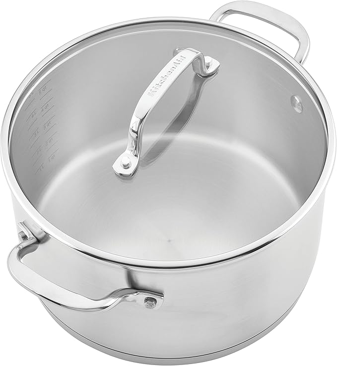 KitchenAid 3-Ply Base Stainless Steel Cookware Pots and Pans Set, 10 Piece, Brushed Stainless