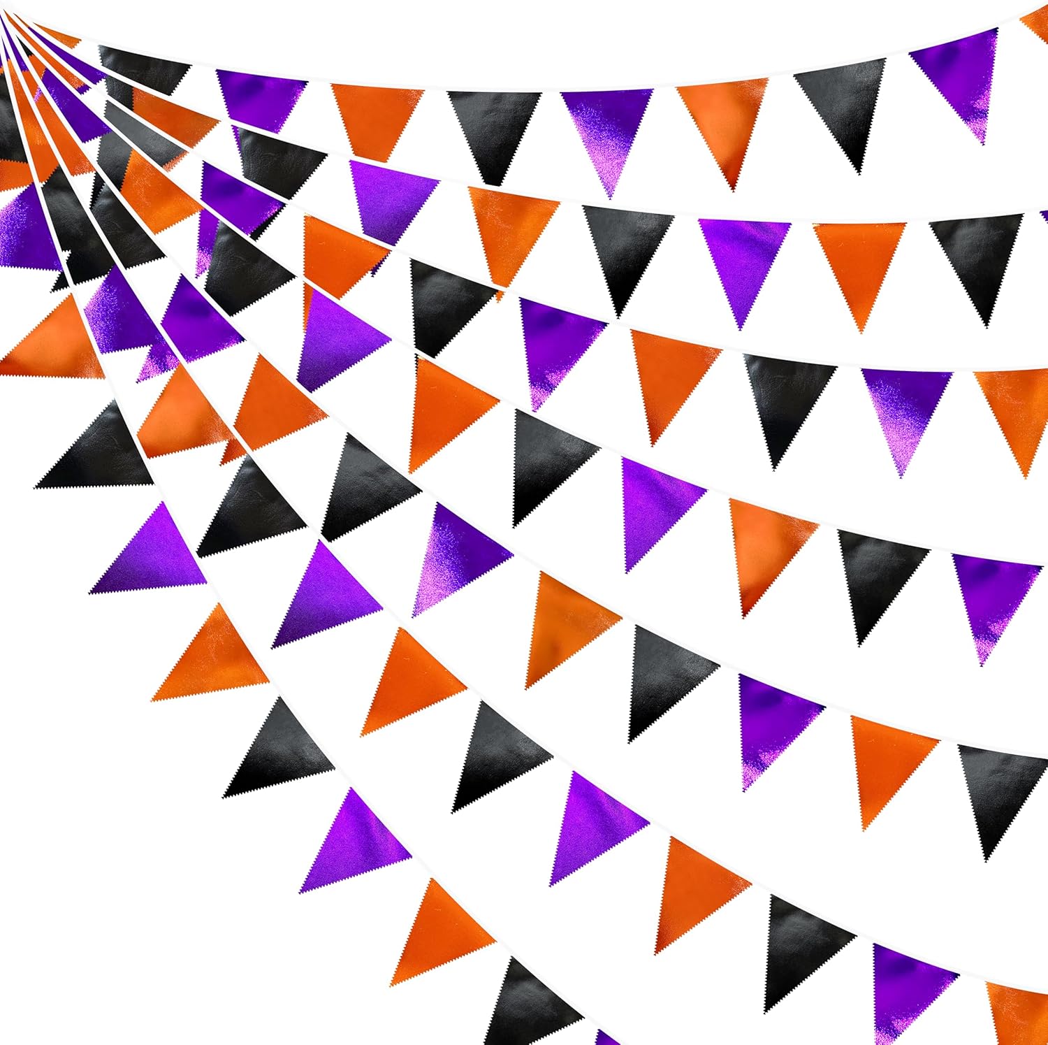 Black Orange Purple Halloween Party Decorations Metallic Fabric Triangle Pennant Banner Flag Bunting Garland for Birthday Baby Shower Bachelorette Trick or Treat Halloween Holiday Party Supplies