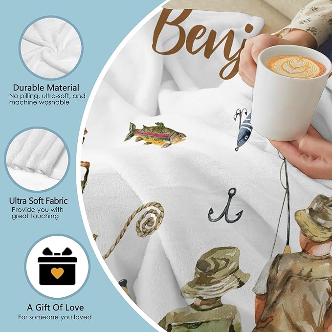 Custom Fishing Blankets and Throws,Fishing Gifts, Gifts for Fisherman,Custom Fish Blankets Fishing Gift for Man, Fish Hunter Gifts Throw Blanket, Fathers Day Fishing Gifts for Men,Baby Size-30"x40"