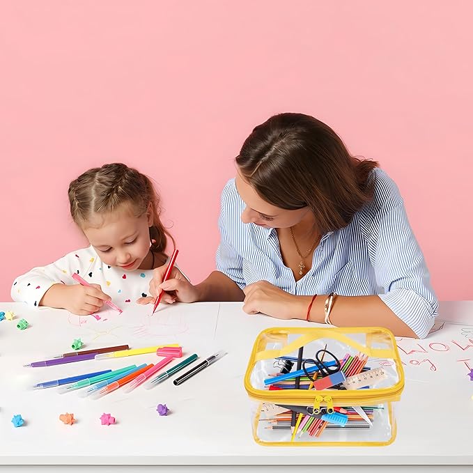 3 Packs Clear Toy Storage Bags- 9.4 x 6.7 x 4.3 Inch Transparent PVC Toy Organizing Bags with Zipper- Waterproof Toy Storage Organizer Pouch for Building Blocks, Small Toys (Yellow)