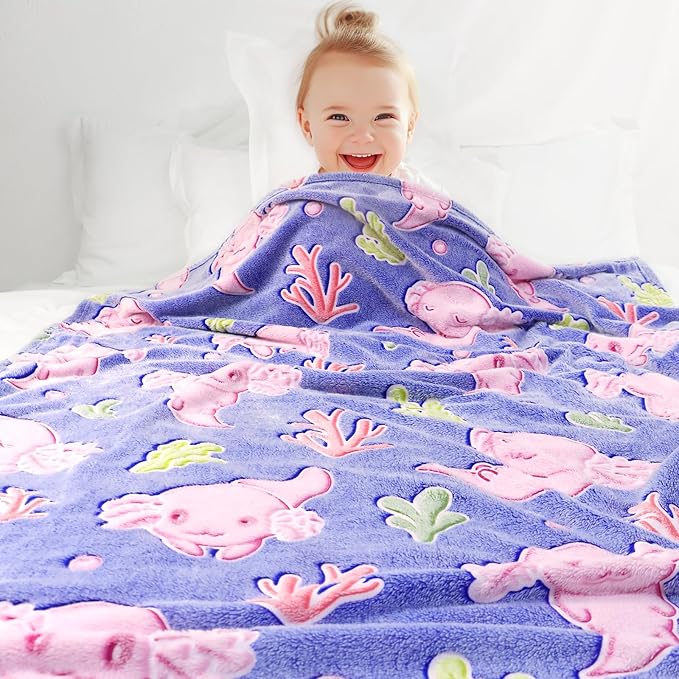 Glow in The Dark Axolotl Blanket Cute Throw Blanket Axolotl Gifts Toy for Kids Girls Adult Axolotls Stuff Axolotl Decor