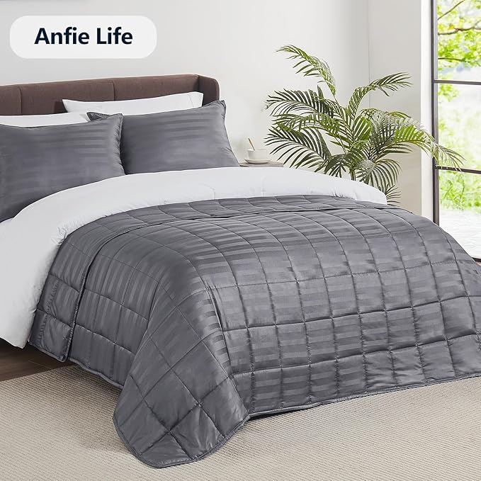 Weighted Blanket(48"x72" 10lbs) Weighted Blanket Cooling Blanket for Sleeping,Throw Size Breathable Blanket with Premium Glass Bead(Stripe Grey)
