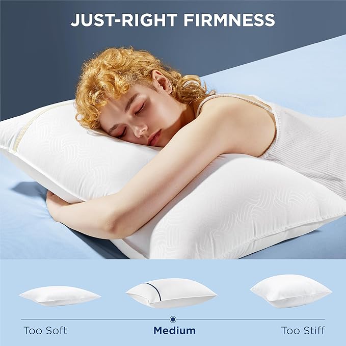 Bedsure Hotel Pillows - Luxury Bed Pillows for Sleeping with Decoration Strip Breathable Cover Soft & Supportive Pillows for Side, Back or Stomach Sleepers (2, Light Khaki, Standard)