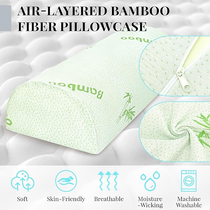 Large Knee Pillow for Side Sleepers Memory Foam Leg Pillows for Sleeping Yoga Bed Half Moon Bolster Pillow for Neck Pain Relief with Pillowcase 23.6"x8.7"x5"(Air Layer Green, Extended Size)