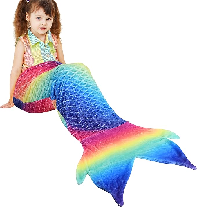 Catalonia Kids Mermaid Tail Blanket, Cozy Mermaid Sleeping Bag for 3-14 yrs Girls, Fish Scale Pattern, Birthday Gift for Daughter