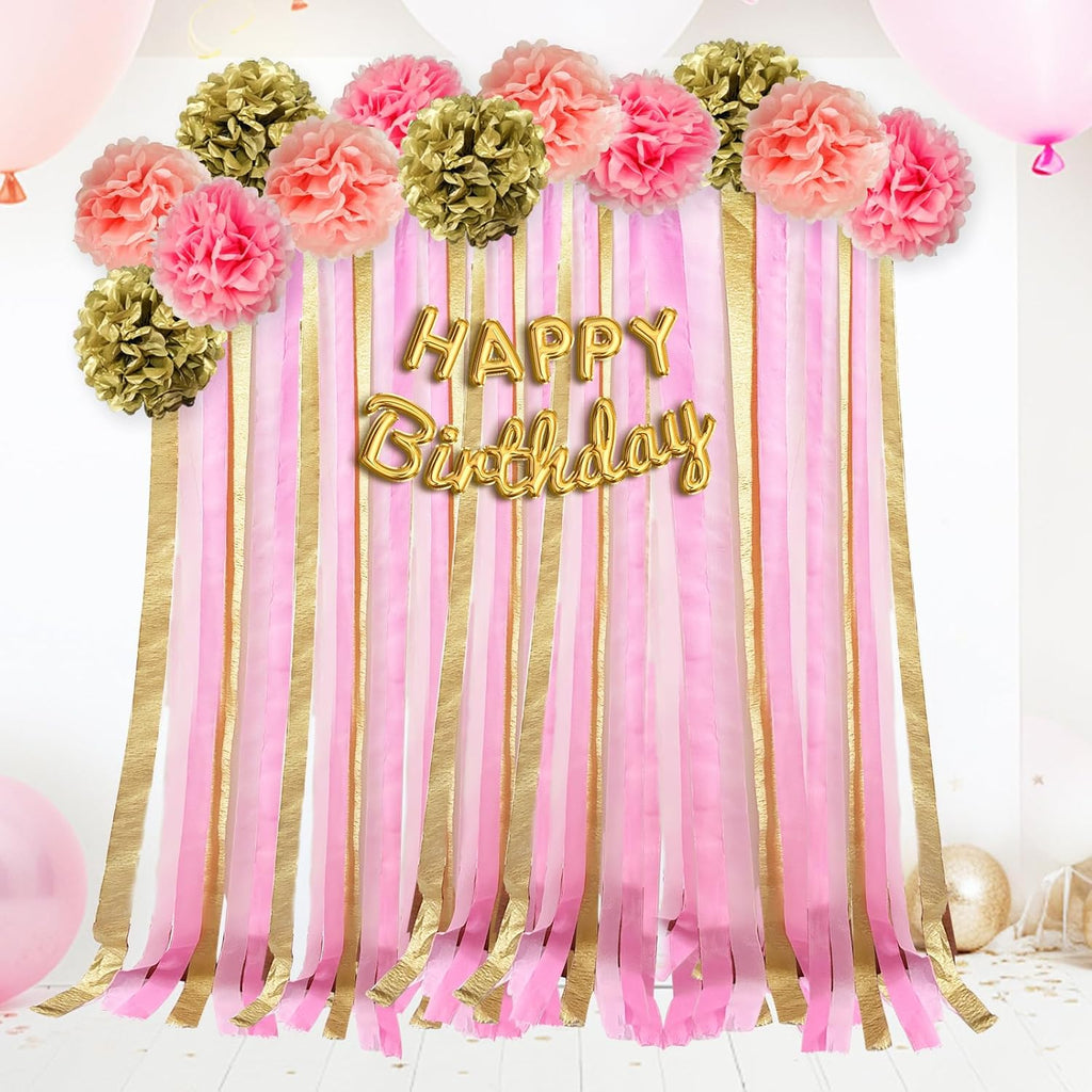 Champagne Gold Party Streamers Graduation Party Decoration - Colorful Paper Flower Pom Poms Wall Decorations for Birthdays, Bridal or Baby Showers, Weddings, Outdoor Decor