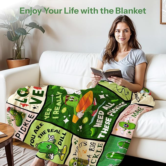 Pickle Blanket for Pickle Lovers, Pickle Gifts for Pickle Lovers, Pickle Themed Gifts, Pickle Lover Gifts, Funny Pickle Gifts Blanket on Birthday Christmas 60x80 in