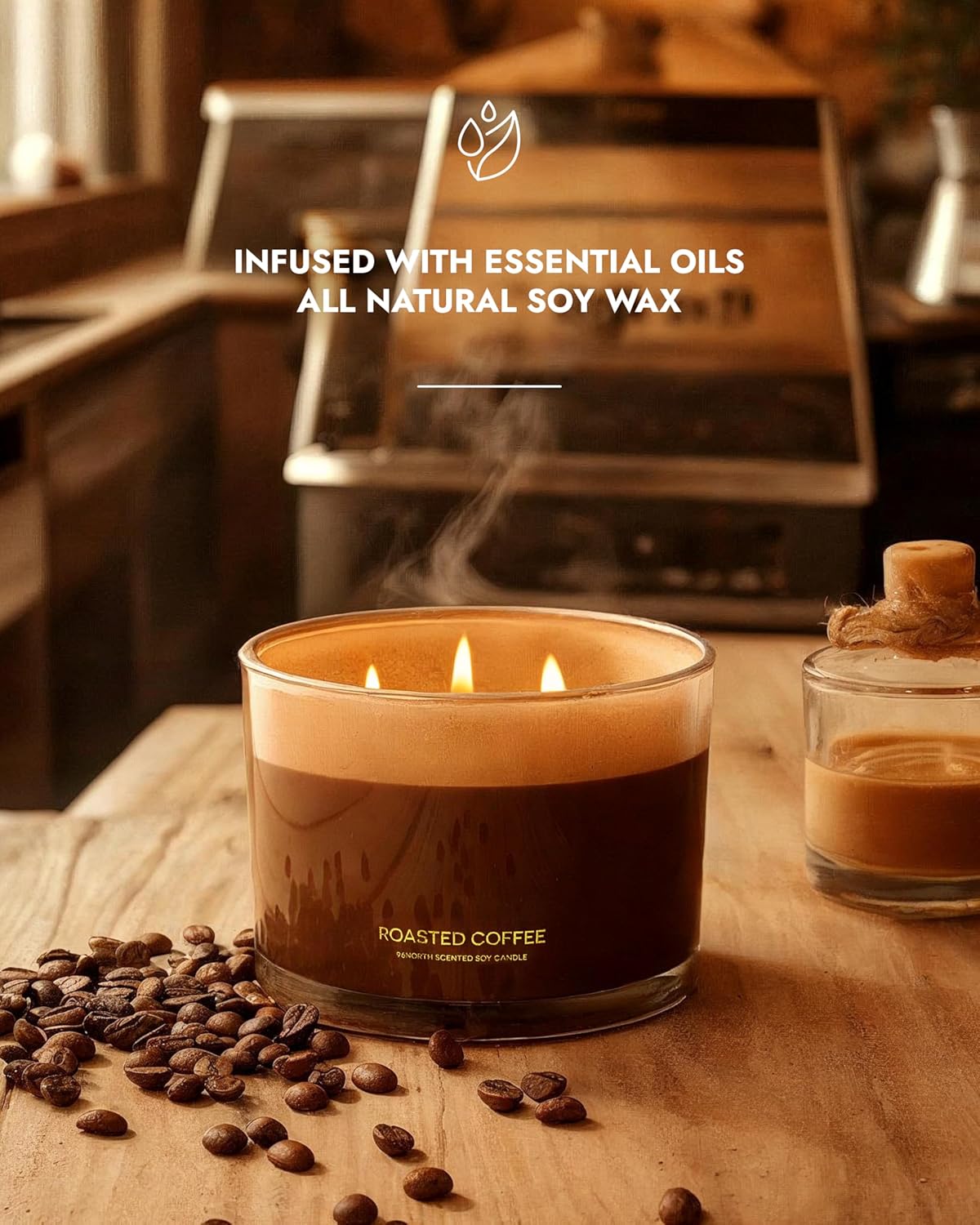 96NORTH Luxury Coffee Soy Candle | Large 3 Wick Jar Candle | Up to 40 Hours Burning Time | 100% Natural Soy Wax | Housewarming Gift for Men and Women