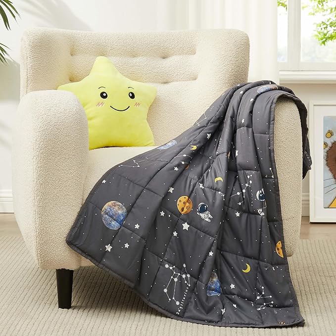 Weighted Blanket Kids (40"x60" 7lbs) Cooling Weighted Blanket for Sleeping, Throw Size Breathable Blanket with Premium Glass Bead(Space Grey)