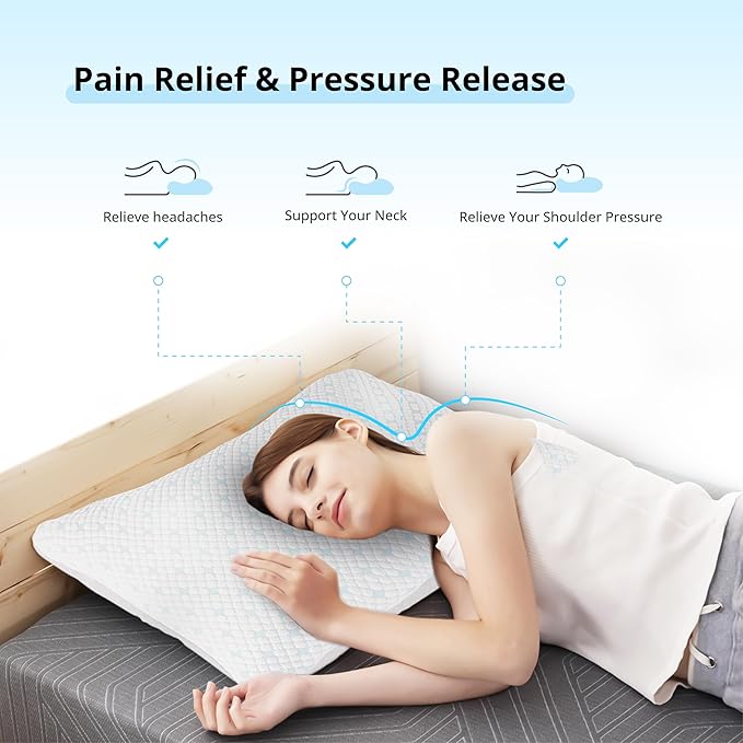 Cooling Shredded Memory Foam Pillows for Hot Sleepers, Adjustable Bed Pillows for Side, Back or Stomach Sleepers, Neck Pillows for Sleeping, Queen Pillow with Removable Cover (1 Pack, Cooling)