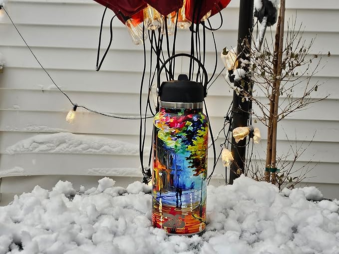 32oz Stainless Steel Sports Water Bottle with Straw Lid - Leak-Proof, Durable Design for Hydration on the Go During Workouts, Travel & Outdoor Activities, City Rain