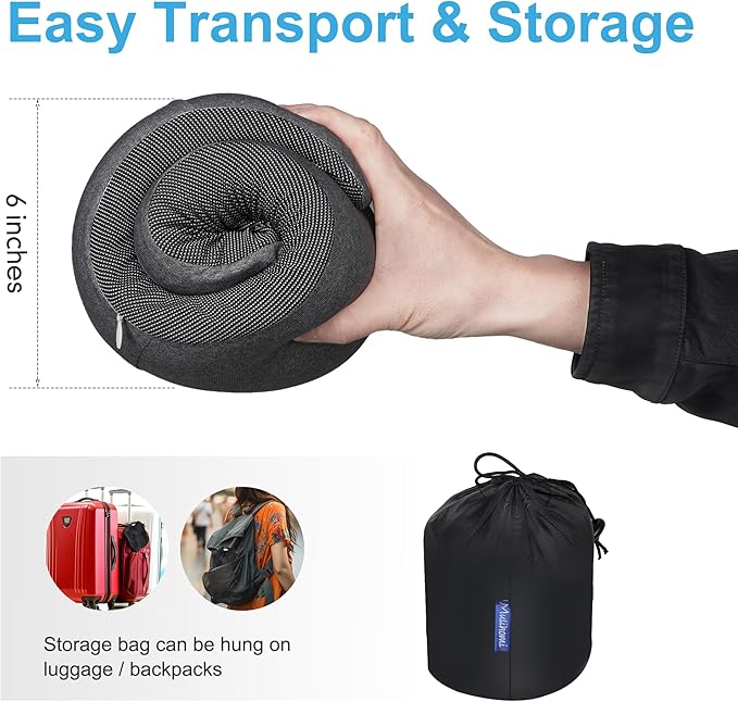 MULIHOMI™ Travel Pillow for Airplane with 100% Memory Foam, 360° Adjustable Full Surrounding Flying Neck Pillows, Travel Pillow Set with 3D Eye Masks, Earplugs (Black)