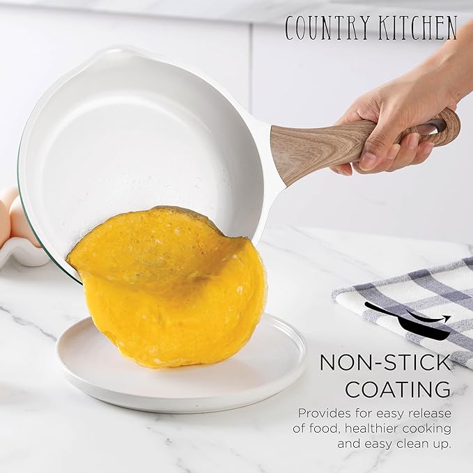 Country Kitchen Pots and Pans Set Nonstick, Cast Aluminum Kitchen Cookware Set with Utensils, 14 Pcs Non Stick Cooking Set w/Frying Pans & Saucepans