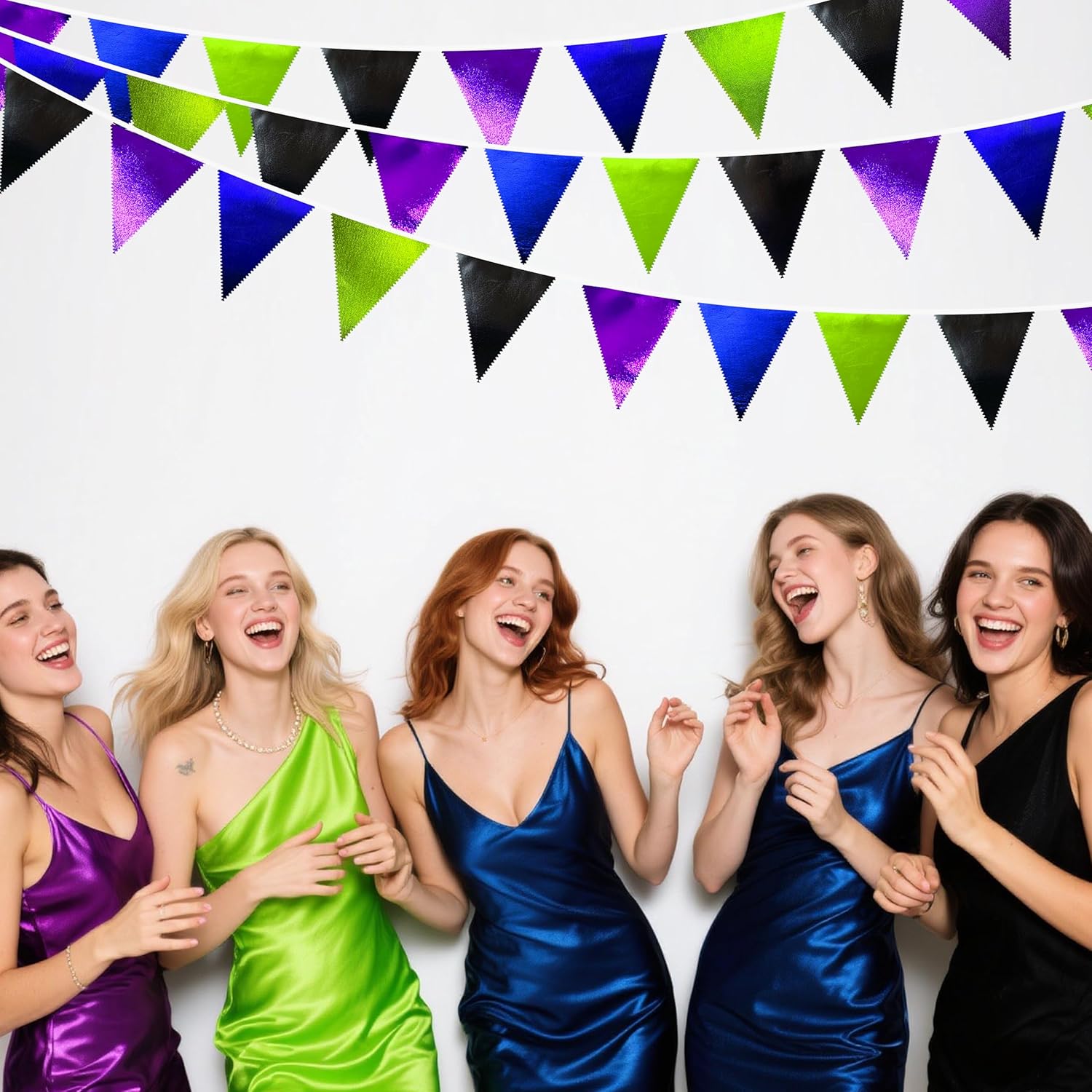 Video Game Party Decorations Black Blue Green Purple Metallic Fabric Triangle Pennant Banner Flag Bunting for Men Boys Birthday Graduations Retirement Wedding Bachelorette Video Game Party Supplies