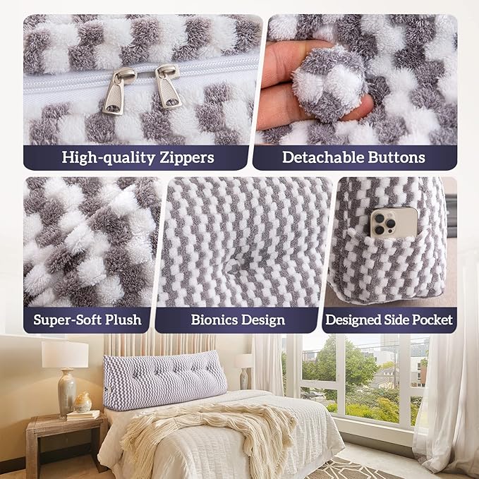 Triangular Wedge Headboard Pillow Large Bolster Bed Rest Reading Pillow Backrest Positioning Support Bolster Cushion with Removable Cover Queen