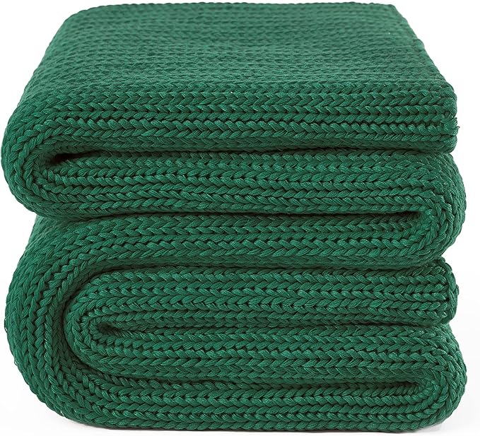Knitted Weighted Blanket(Green 50"x75" 15lbs),Home Décor Cooling Throw Blanket for Hot Sleepers,Hand Made Chunky Knit Heavy Blanket for Adults Use on Full Size Bed