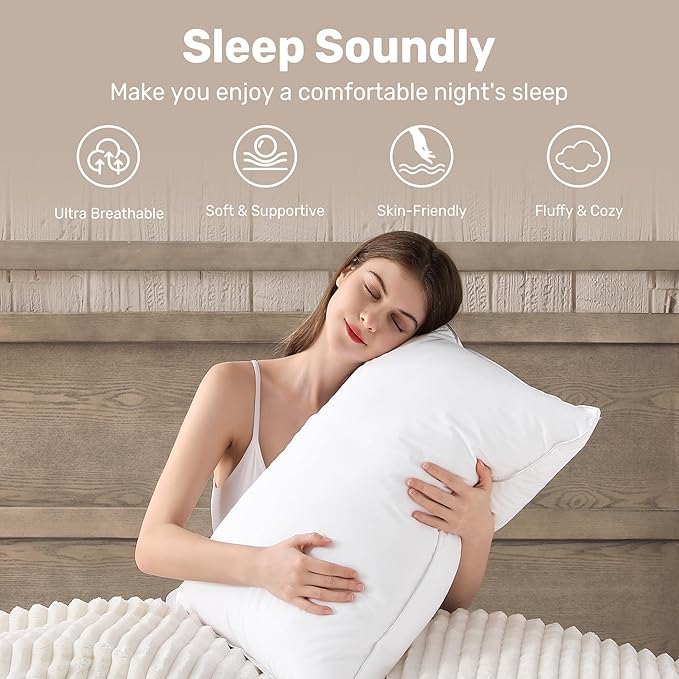 UNIKOME Hotel Collection Luxury Bed Pillows - 100% Cotton King Size Set of 2 Down Alternative Pillow Bedding Ultra Soft & Fluffy Pillow for Back, Stomach or Side Sleepers
