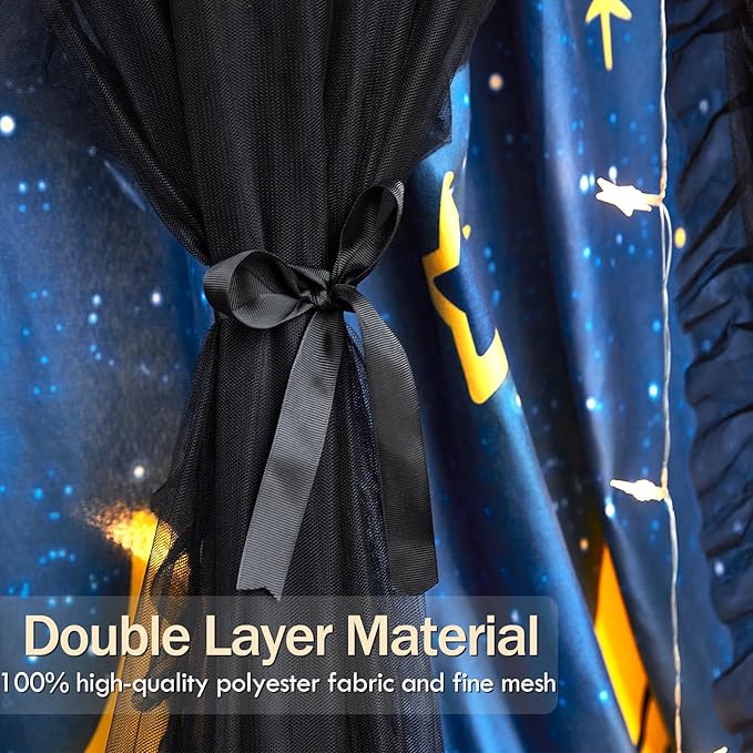 Kertnic Gorgeous Star Printed Bed Canopy for Girls & Adults, Room Decorative Cozy Bed Curtain Canopy Drapes, Round Dome Luxurious Lace Princess Canopies Mosquito Netting (Star)