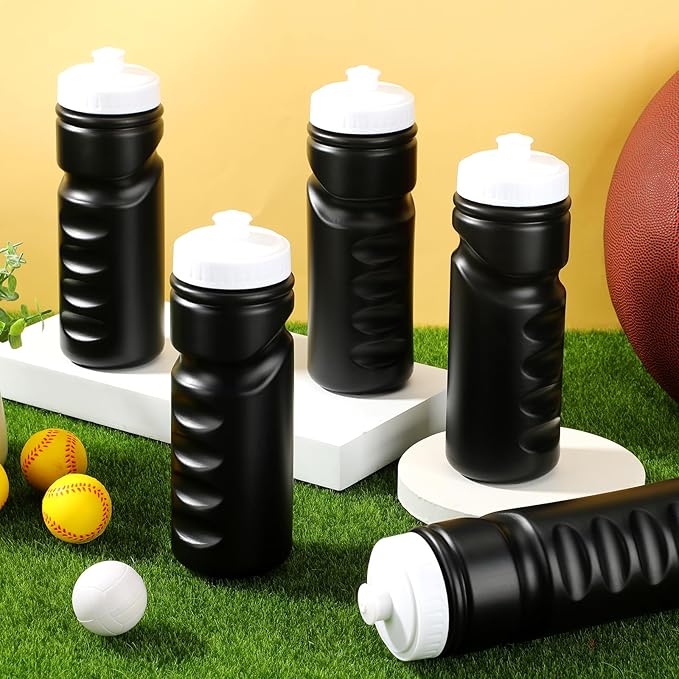 24 Pcs Sports Water Bottles Bulk 20 oz Squeeze Bottle Black Reusable Plastic Water Bottles with Pull Top Cap Leak Proof Water Bottles for Adults Kids Gym, Hiking, Camping, Outdoor Sports