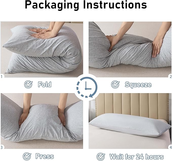 WhatsBedding Memory Foam Body Pillow with 100% Cotton Jersey Knitted Cover, Luxury Soft Large Long Pillow for Adults, Firm Full Body Pillow with Removable Zippered Pillow Case - Light Grey