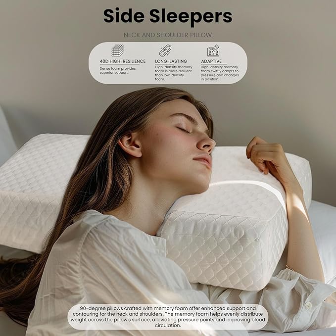 Cube Pillow for Side Sleepers, Pain Reduction Cube Memory Foam Pillow with Extra Pillow Cover | Pillow Cube Provide Head and Neck Support | 24 Inch Square Pillows, White