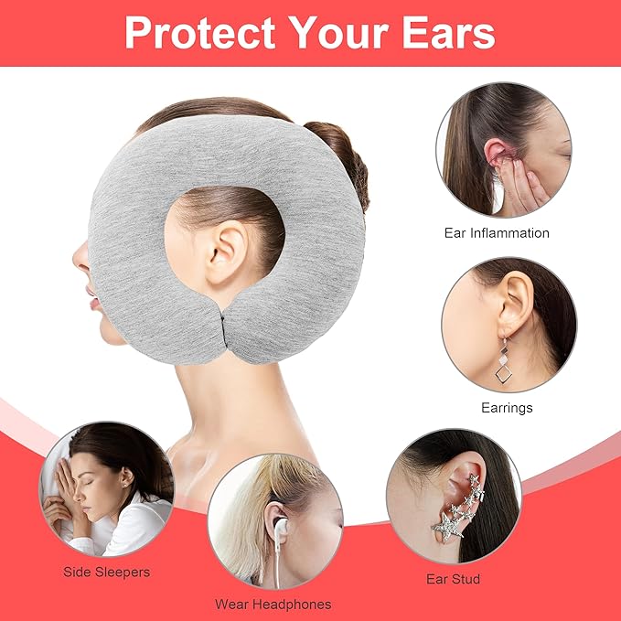 MABOZOO Ear Piercing Pillow for Side Sleepers with Ear Hole for Ear Pain,Adjustable Ear Hole Piercing Pillows for Ear Inflammation,Ear Guard Pillow for Piercings, Earplugs, and Headphones