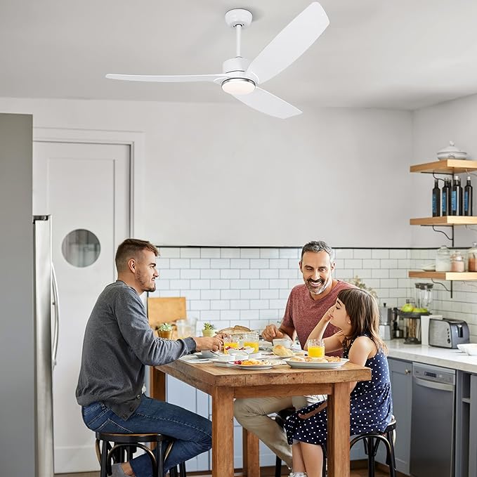 Ohniyou 56 Inch White Ceiling Fan with Lights, Modern 3 Blades Ceiling Fan with Remote/APP Control, Reversible DC Motor, Dimmable 3 CCT, Indoor Outdoor Ceiling Fan for Covered Patios Living Room