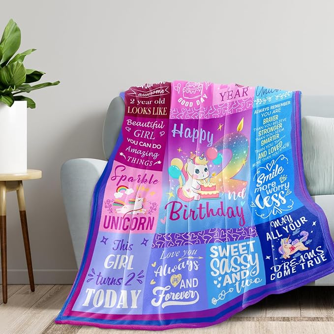 2 Year Old Girl Birthday Gift Blanket, Gifts For 2 Year Old Girls, 2 Year Old Girl Gifts, Two Year Old Girl Birthday Gifts, 2nd Birthday Decorations Girl Gifts, Two Year Old Girl Gifts 50"X40"