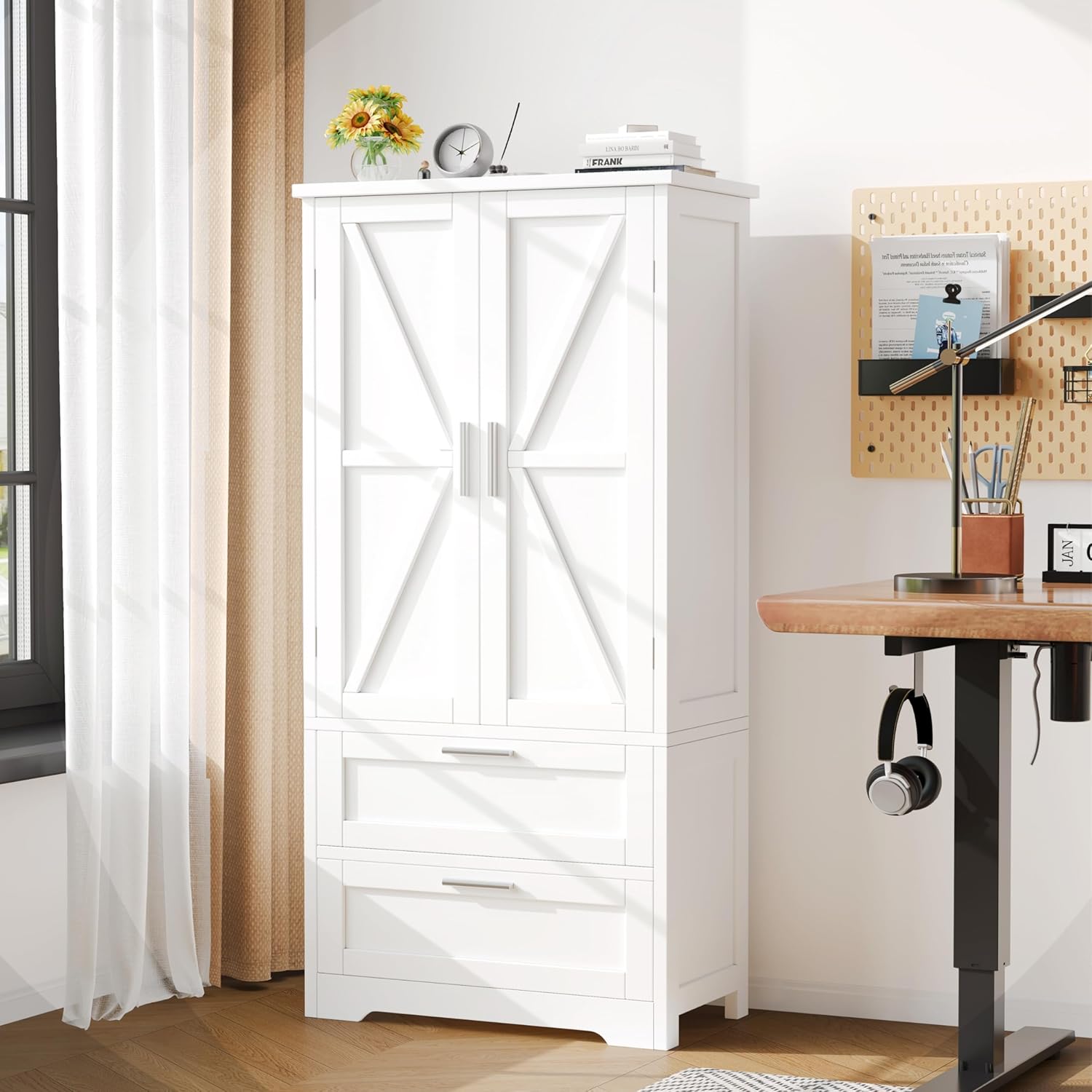 50.4" H Bathroom Storage Cabinet, Modern Floor Cabinet with Adjustable Shelf, Small Pantry with 2 Doors & Drawers, Storage Cabinet for Bathroom, Living Room, Kitchen, White KES007WCWG