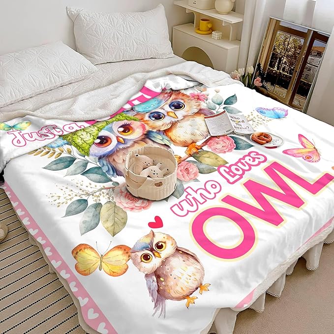 Just A Girl Who Love Owl Blanket Cute Funny Owl Decor Throw Blanket Gifts for Girls Boys Owl Lover Super Warm Soft Plush Bedding Blanket (OWL,50"x 60")