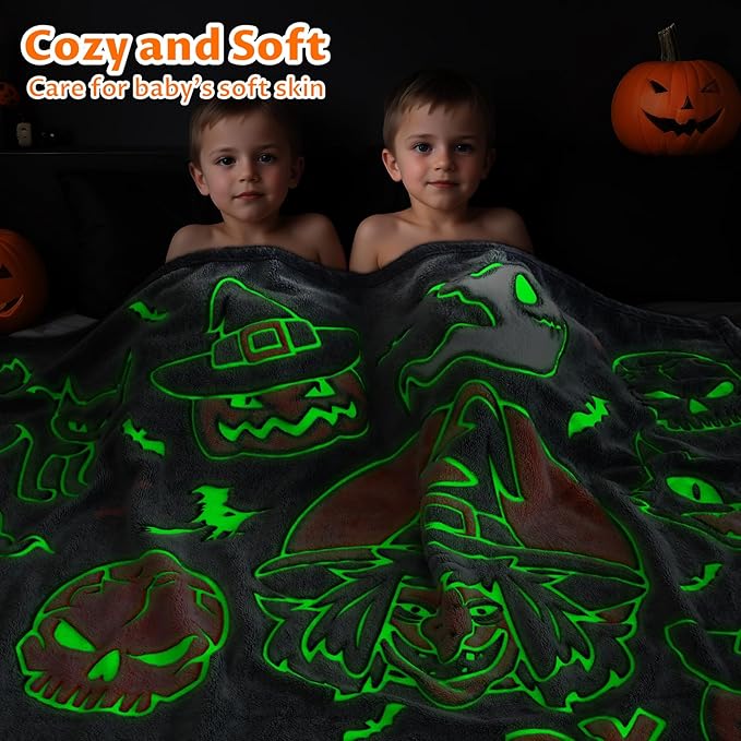 Halloween Blanket Pumpkin Throw Blanket Witchy Blanket Glow in The Dark for Kids Adults Halloween Decorations 50"x60"