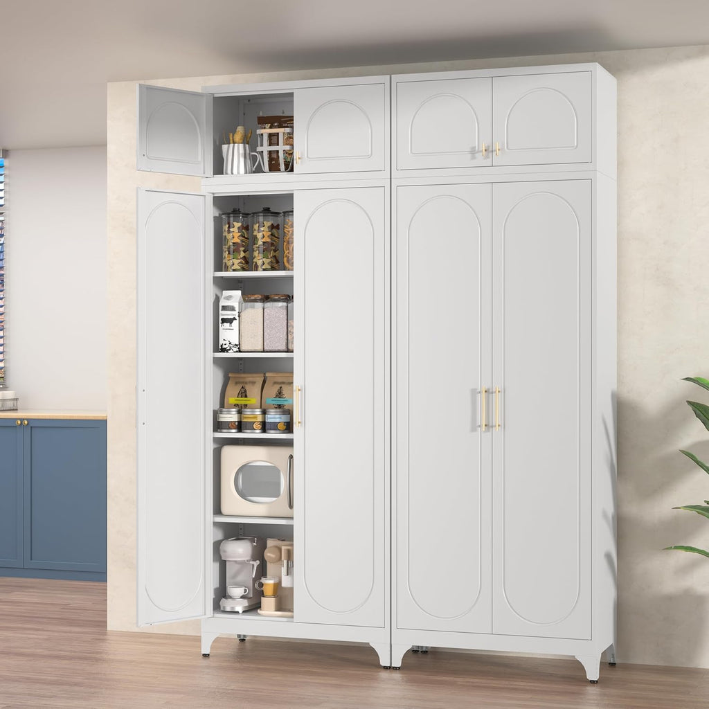 Wall Cabinet with Doors, Small Hanging Cabinet for Kitchen Pantry, Metal Overhead Cabinets for Dining, Living Room, Bathroom, 16" D x 32" W x 15" H, White, Assembly Required