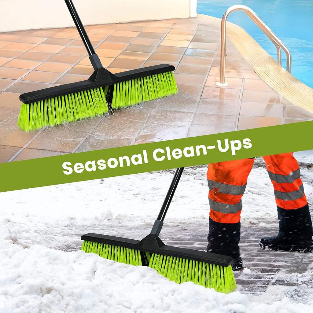 24-Inch Push Broom Outdoor with Stiff Bristle, Heavy Duty Broom Brush with 63” Long Handle for Deck Patio Driveway Garage Warehouse Shop Floor Sweeping & Scrubbing