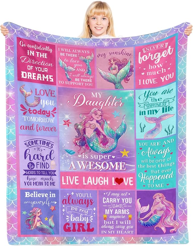 Mermaid Blanket, Birthday Gifts for Girls, Mermaid Gifts for Girls, Little Mermaid Blanket, Girl Birthday Gift Ideas Mermaid Birthday Decorations Blanket 40x50 in