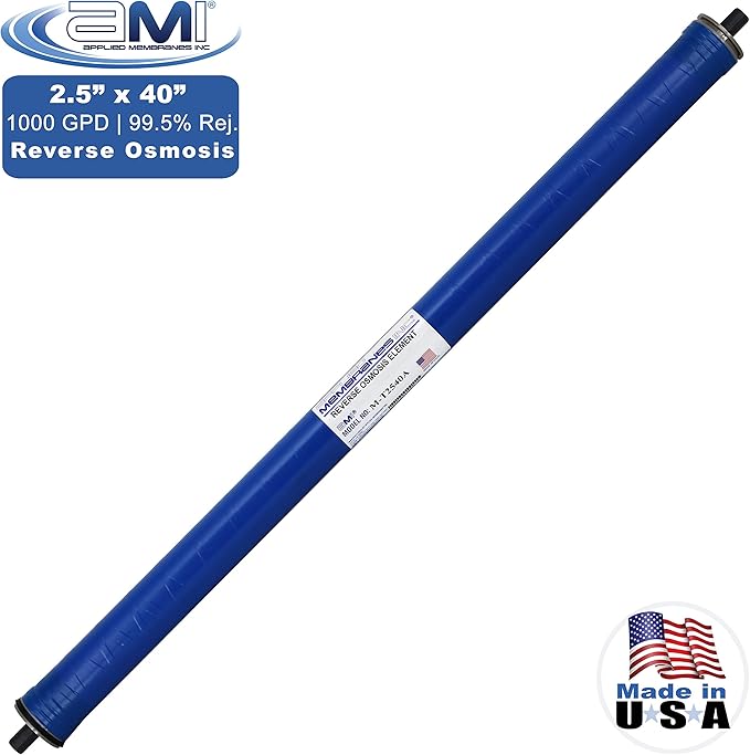 2.5x40 Reverse Osmosis Membrane Element for Tap Water | 1,000 GPD at 225 psi | 99.5% Rejection | Replacement Commercial RO Membrane | Applied Membranes USA M-T2540A