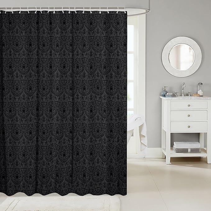 Feelyou Damask Pattern Shower Curtain 72"x72" Kids Black Vintage Floral Bathroom Shower Curtain Set for Boys Girls Teens Antique Victorian Baroque Bath Curtain Baroque Style Bathroom Accessories