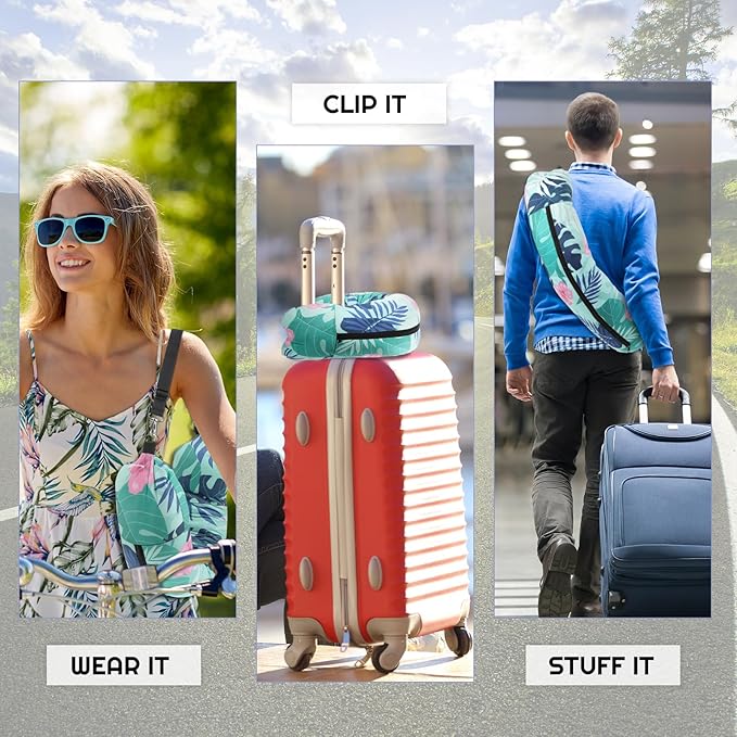 2 PCS Stuffable Travel Pillow, Stuffable Neck Pillow for Travel, Portable Self-Fillable Design Travel Pillow U-Shaped with Snap Strap Storage Bag, Monstera Leaf(Pillow Cover Only, No Filler)