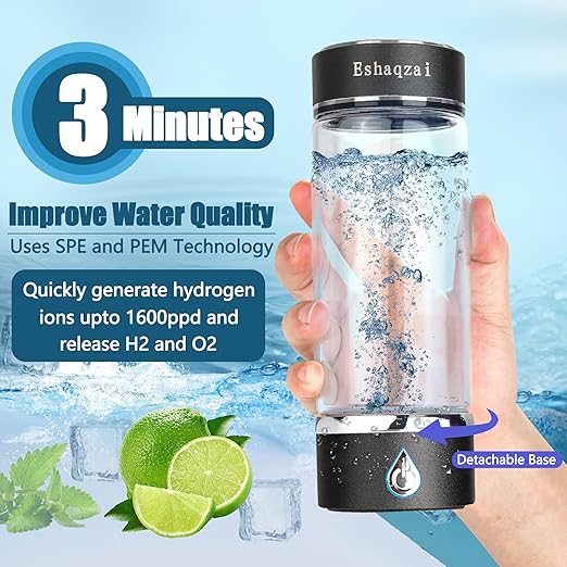 2024 Hydrogen Water Bottle Generator with 3-Minute Rapid Electrolysis Portable Hydrogen Rich Water Maker with PEM & SPE Technology Ionized Water Generator for Enhancing Water Quality.