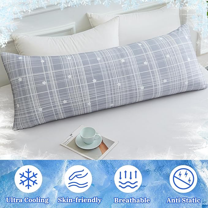 Cooling Body Pillow Case for Hot Sleepers - Floral Body Pillow Cover Cooling Double Side Arc-Chill Q-Max>0.5 Cooling Fiber - Breathable Cooling Body Pillow Cover with Zipper (20" x 54")