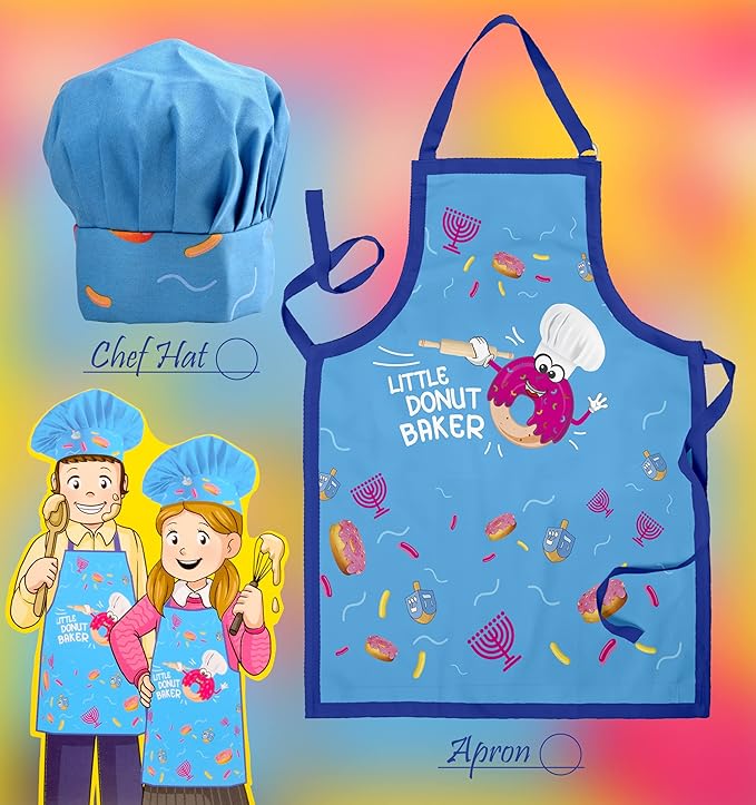 Hanukkah Kids Chef Set - Kids Chef Hat and Apron Set for Chanukah - Great Hanukkah Gift - The Kosher Cook