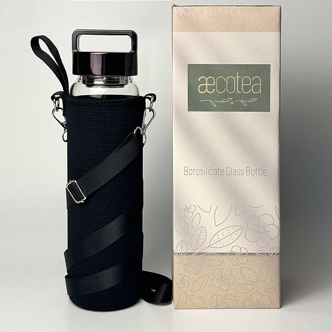 32 oz Clear Glass Water Bottle | Cold Brew Fruit Inufser Water Bottle (Black Lid)