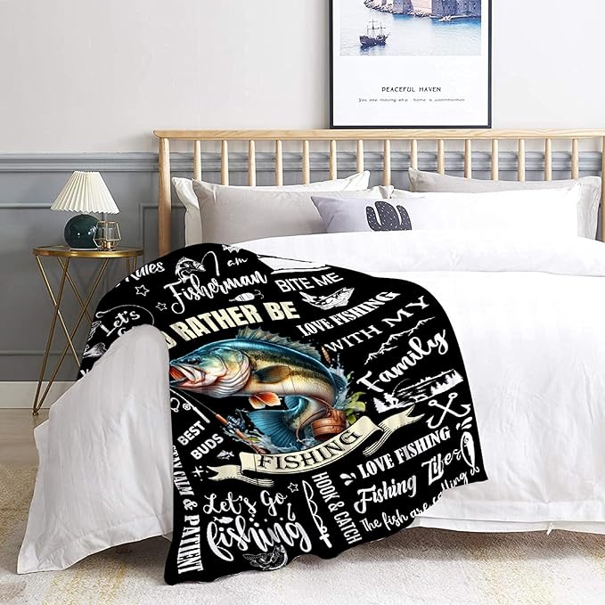 Fish Blanket,Fishing Gifts for Men,Fishing Lovers Blanket Gift,Fathers Day Fishing Gifts for Men,Gifts for Fisherman,Dad, Boys, Birthday Gifts for Men Who Love Fishing Throw Blankets,Baby Size-30"x40"