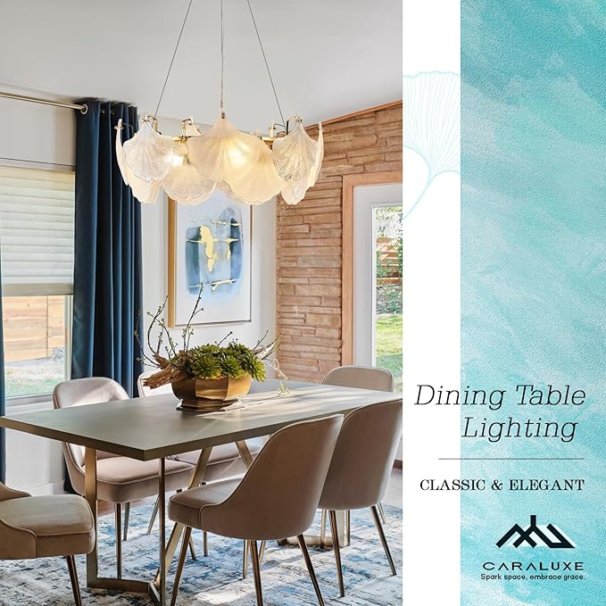 Gold Round Chandelier 8 Light Ginkgo Crystal Chandelier Light Fixture Hammered Glass Vintage Chandelier for Living Room Dining Room Bedroom High Ceiling Foyer,24in