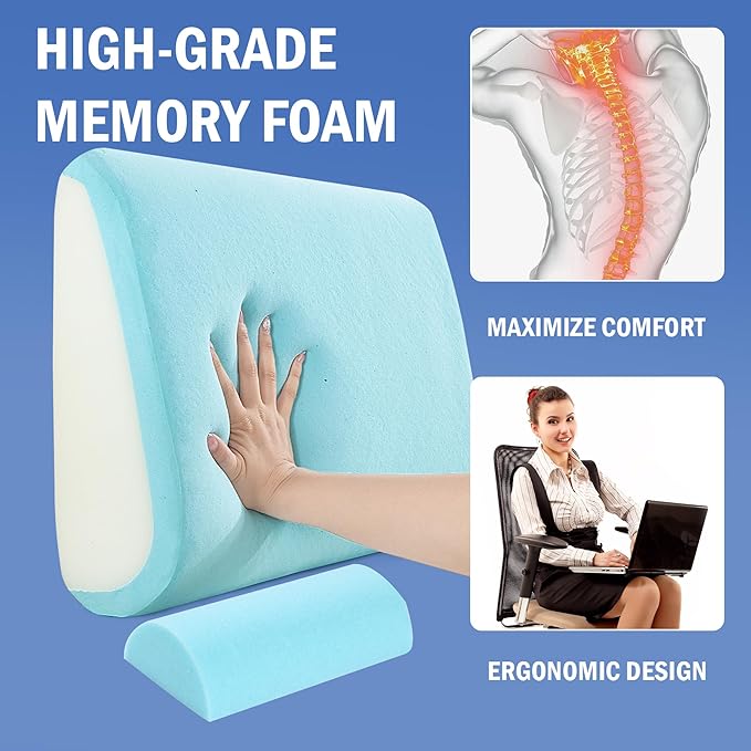 HOMBYS Memory Foam Lumbar Support Pillow for Recliner with Adjustable Slider,Ergonomic Memory Foam Back Cushion for Recliner,Chair Back Support Providing Accurate Pain Point Support for Office/Car