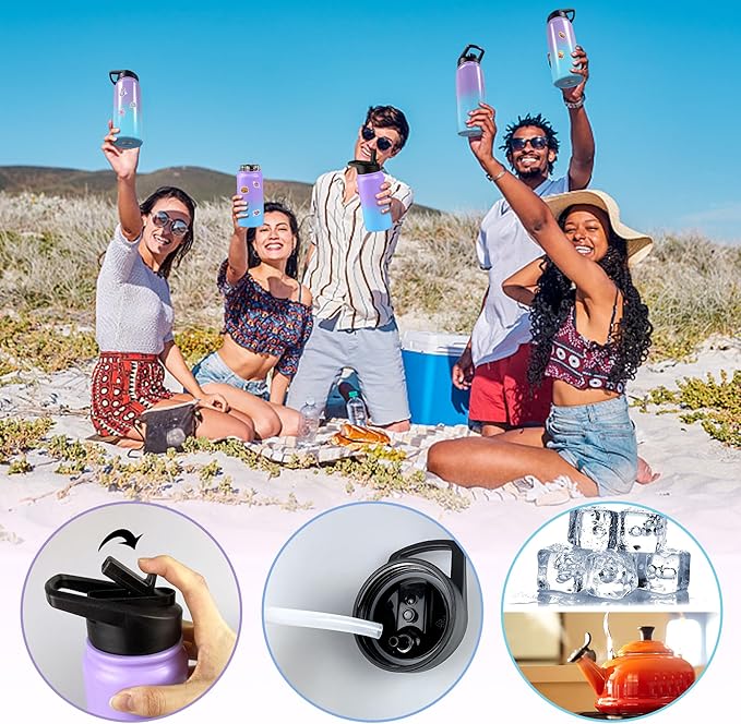 20oz Stainless Steel Water Bottle with Stickers and Straw for School Outdoor Sports and Travel Blue Purple Ideal for Boys Girls Gifts