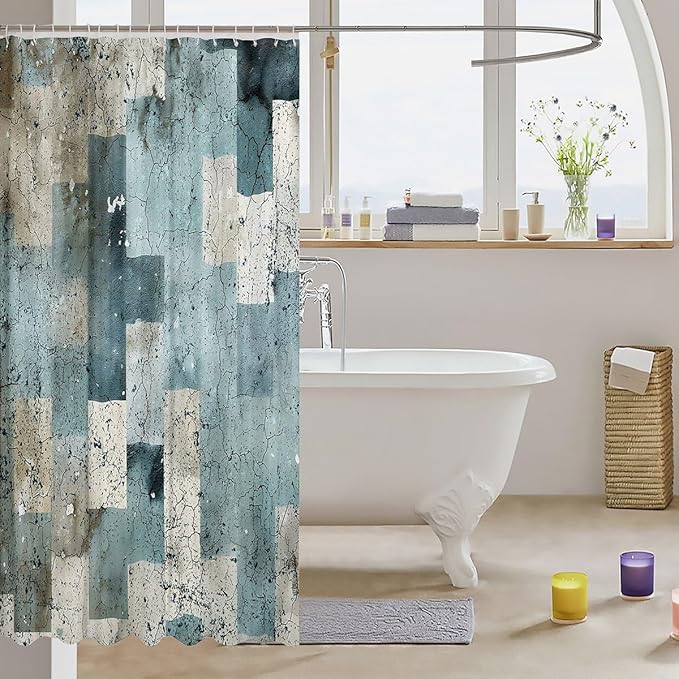 Feelyou Geometric Bath Curtain Geometry Shower Curtain Square Bathroom Shower Curtain Set Kids Toddler Boys Girls Stripe Line Kids Bathroom Accessories 72"x72"